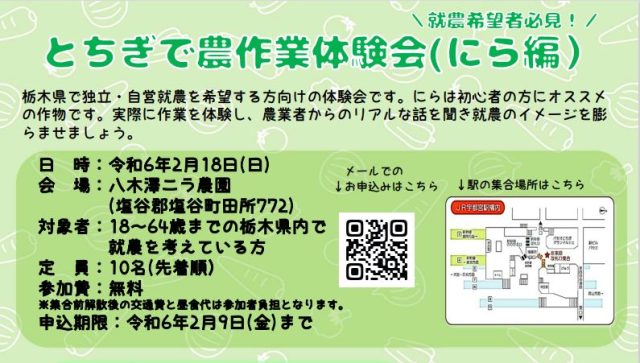 【就農希望者必見！参加費無料】とちぎで農作業体験会(にら編）【2/18（日）】 | セミナー・フェア